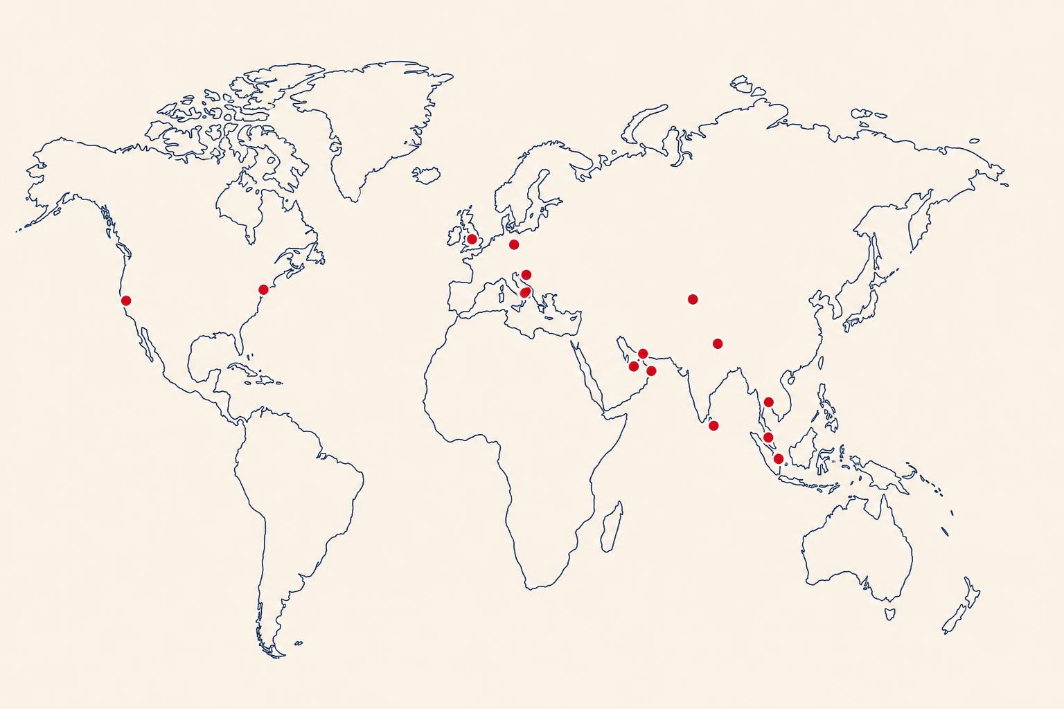 Map of HeadSource's global presence across fifteen countries